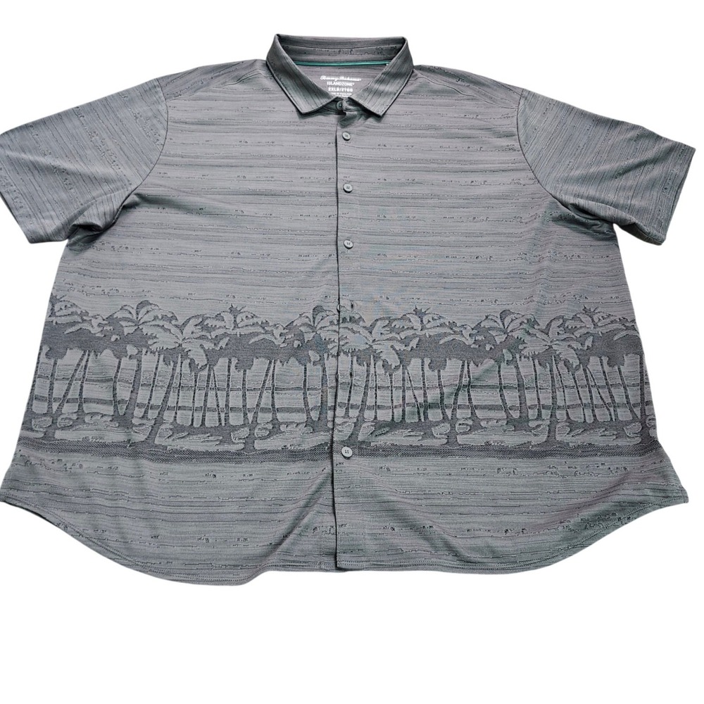Tommy Bahama IslandZone Button Up Shirt Mens 2XLT Gray Palm Tree Hawaiian Golf